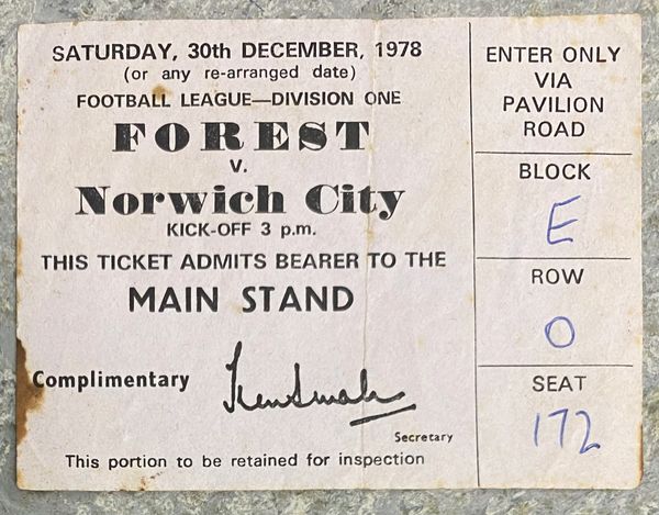 1978/79 ORIGINAL DIVISION ONE TICKET NOTTINGHAM FOREST V NORWICH CITY