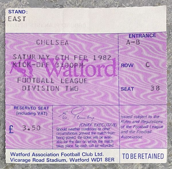 1981/82 ORIGINAL DIVISION TWO TICKET WATFORD V CHELSEA