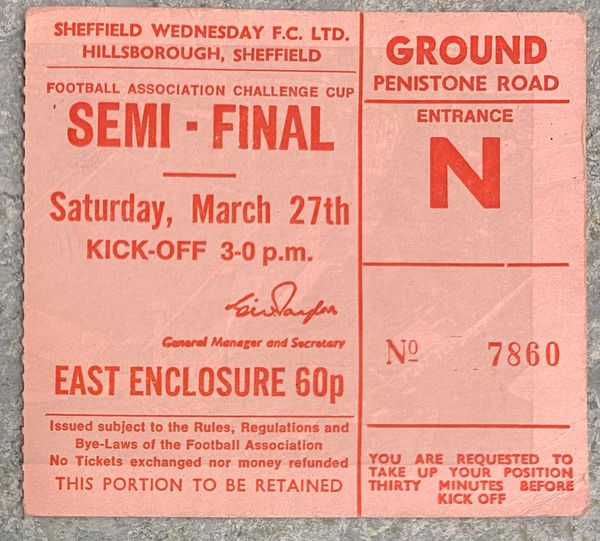 1971 ORIGINAL FA CUP SEMI FINAL TICKET ARSENAL V STOKE CITY @HILLSBOROUGH