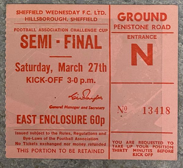 1971 ORIGINAL FA CUP SEMI FINAL TICKET ARSENAL V STOKE CITY @HILLSBOROUGH