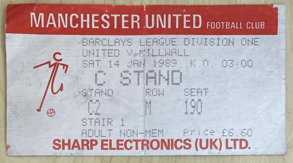 1988/89 ORIGINAL DIVISION ONE TICKET MANCHESTER UNITED V MILLWALL