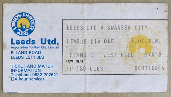 1981/82 ORIGINAL DIVISION ONE TICKET LEEDS UNITED V SWANSEA CITY