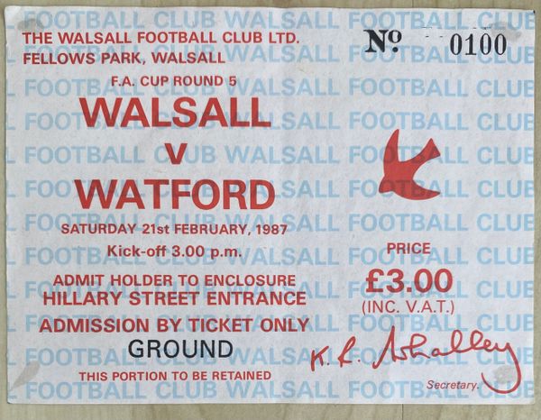 1986/87 ORIGINAL FA CUP 5TH ROUND TICKET WALSALL V WATFORD