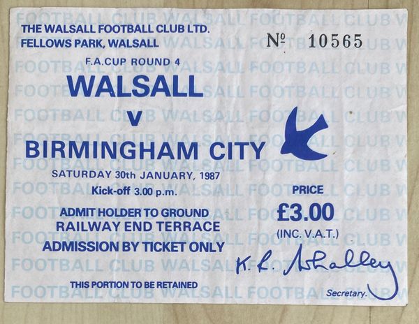 1986/87 ORIGINAL FA CUP 4TH ROUND TICKET WALSALL V BIRMINGHAM CITY