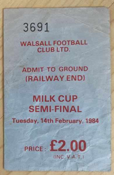 1983/84 ORIGINAL LEAGUE CUP SEMI FINAL 2ND LEG TICKET WALSALL V LIVERPOOL (VISITORS ALLOCATION)