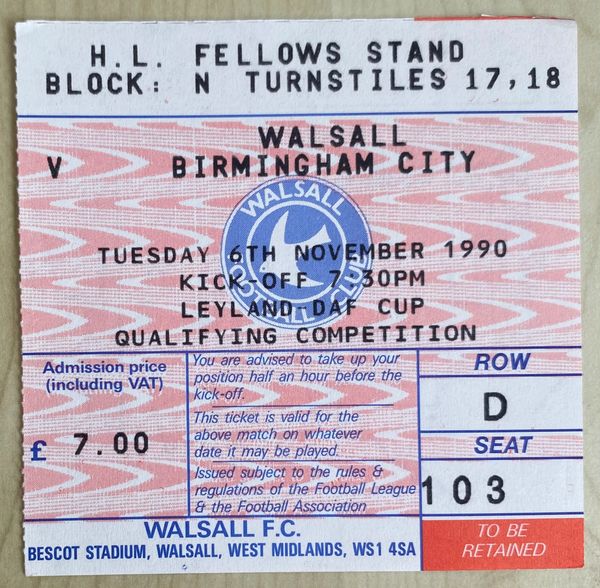 1990/91 ORIGINAL LEYLAND DAF PRELIMINARY ROUND WALSALL V BIRMINGHAM CITY