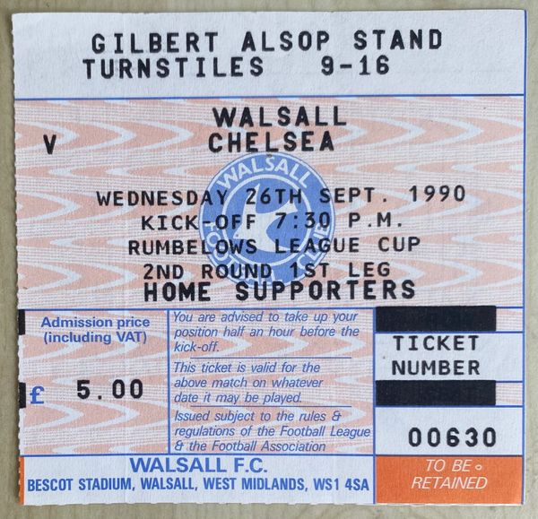 1990/91 ORIGINAL LITTLEWOODS CUP 2ND ROUND 1ST LEG WALSALL V CHELSEA