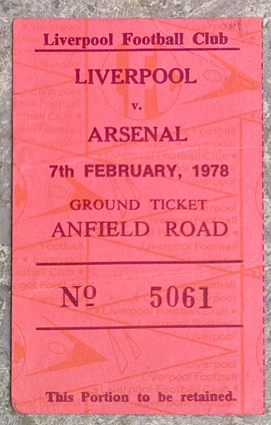 1977/78 ORIGINAL LEAGUE CUP SEMI FINAL 1ST LEG TICKET LIVERPOOL V ARSENAL