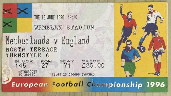 1996 ORIGINAL EURO 96 1ST ROUND TICKET NETHERLANDS V ENGLAND @WEMBLEY, LONDON