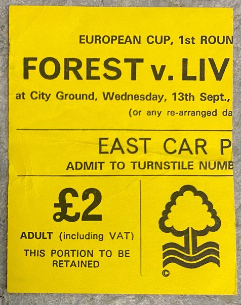 1978/79 ORIGINAL EUROPEAN CUP 1ST ROUND 1ST LEG TICKET NOTTINGHAM FOREST V LIVERPOOL