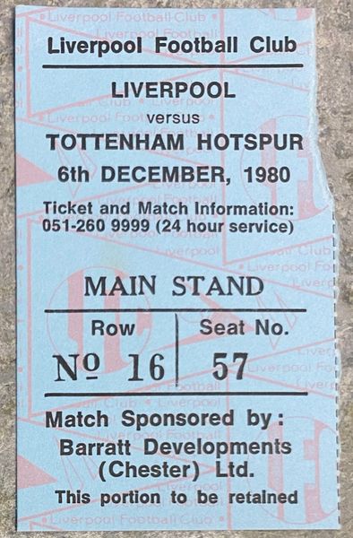 1980/81 ORIGINAL DIVISION ONE TICKET LIVERPOOL V TOTTENHAM HOTSPUR