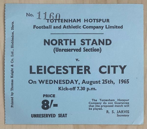 1965/66 ORIGINAL DIVISION ONE TICKET TOTTENHAM HOTSPUR V LEICESTER CITY