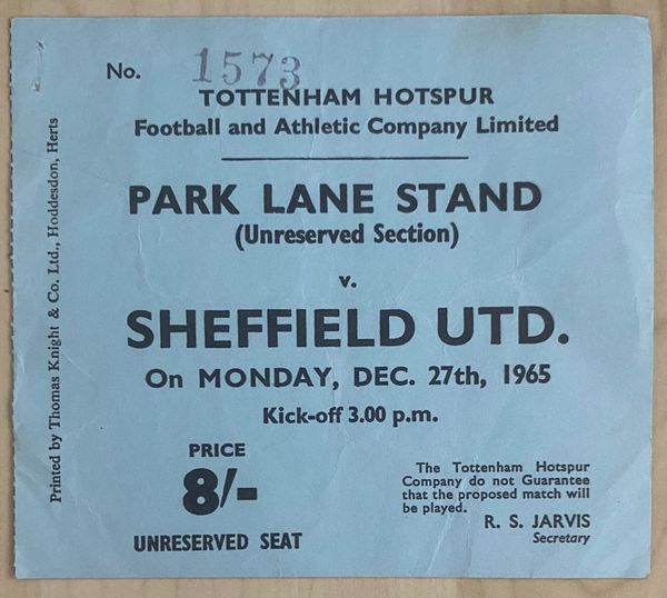 1965/66 ORIGINAL DIVISION ONE TICKET TOTTENHAM HOTSPUR V SHEFFIELD UNITED