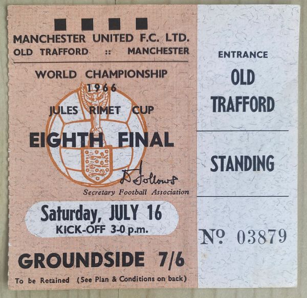 1966 ORIGINAL WORLD CUP 1ST ROUND TICKET BULGARIA V PORTUGAL @ OLD TRAFFORD