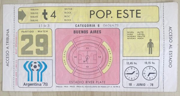 1978 ORIGINAL UNUSED WORLD CUP 2ND ROUND TICKET AUSTRIA V ITALY @ RIVER PLATE , BUENOS AIRES