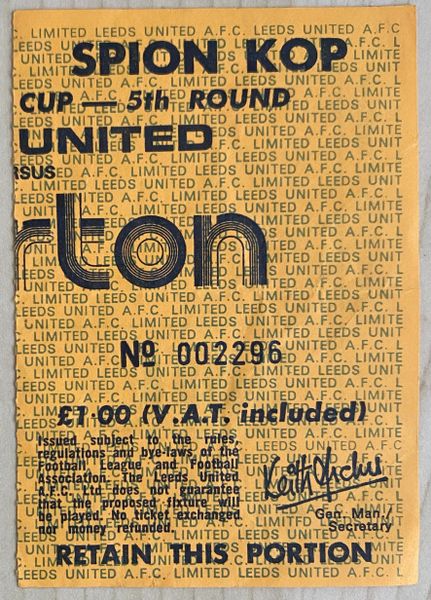 1977/78 ORIGINAL LEAGUE CUP 5TH ROUND TICKET LEEDS UNITED V EVERTON