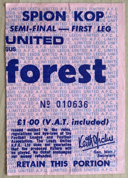 1977/78 ORIGINAL LEAGUE CUP SEMI FINAL 1ST LEG TICKET LEEDS UNITED V NOTTINGHAM FOREST