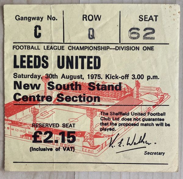 1975/76 ORIGINAL DIVISION ONE TICKET SHEFFIELD UNITED V LEEDS UNITED