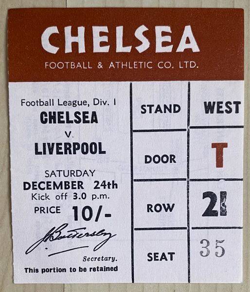 1966/67 ORIGINAL DIVISION ONE TICKET CHELSEA V LIVERPOOL