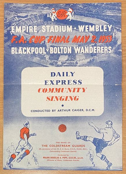 1953 ORIGINAL FA CUP FINAL SONGSHEET BLACKPOOL V BOLTON WANDERERS