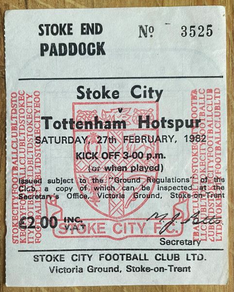 1981/82 ORIGINAL DIVISION ONE TICKET STOKE CITY V TOTTENHAM HOTSPUR (VISITORS END)