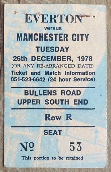 1978/79 ORIGINAL DIVISION ONE TICKET EVERTON V MANCHESTER CITY