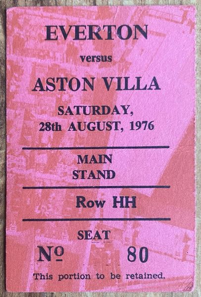 1976/77 ORIGINAL DIVISION ONE TICKET EVERTON V ASTON VILLA