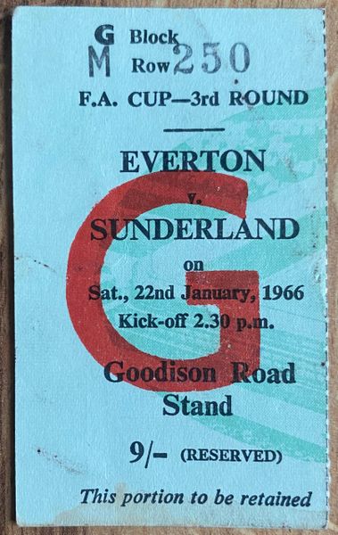 1965/66 ORIGINAL FA CUP 3RD ROUND TICKET EVERTON V SUNDERLAND