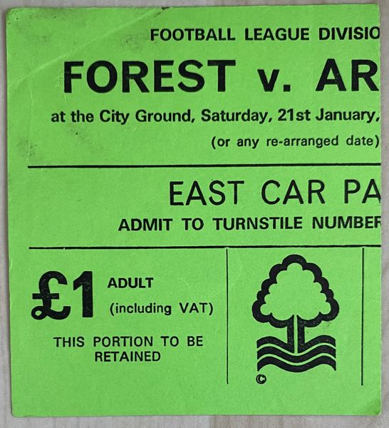 1977/78 ORIGINAL DIVISION ONE TICKET NOTTINGHAM FOREST V ARSENAL