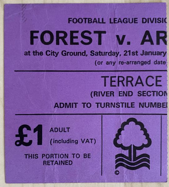 1977/78 ORIGINAL DIVISION ONE TICKET NOTTINGHAM FOREST V ARSENAL