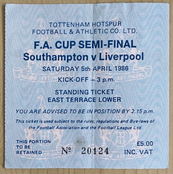 1986 ORIGINAL FA CUP SEMI FINAL TICKET SOUTHAMPTON V LIVERPOOL @ WHITE HART LANE