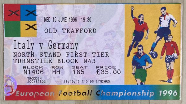 1996 ORIGINAL EURO 96 TICKET GERMANY V ITALY @OLD TRAFFORD MANCHESTER