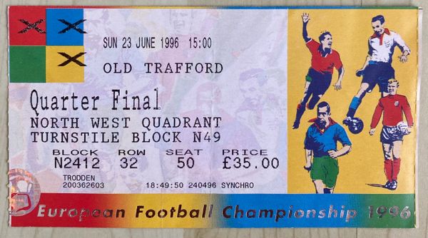 1996 ORIGINAL EURO 96 QUARTER FINAL TICKET GERMANY V CROATIA @OLD TRAFFORD MANCHESTER