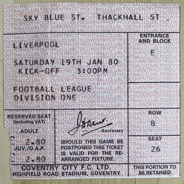 1979/80 ORIGINAL DIVISION ONE TICKET COVENTRY CITY V LIVERPOOL