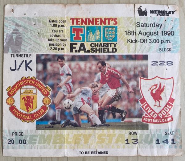 1990 ORIGINAL CHARITY SHIELD TICKET MANCHESTER UNITED V LIVERPOOL