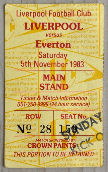 1983/84 ORIGINAL DIVISION ONE TICKET LIVERPOOL V EVERTON