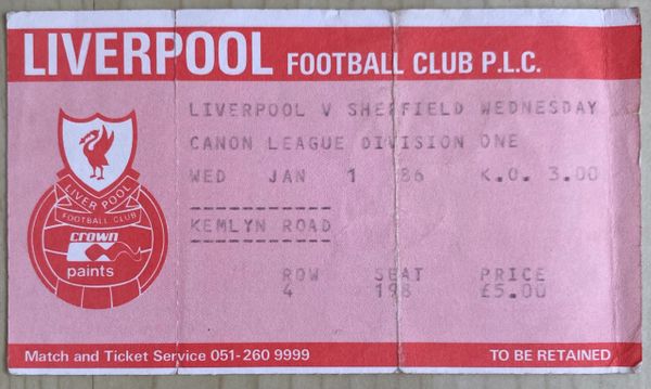 1985/86 ORIGINAL DIVISION ONE TICKET LIVERPOOL V SHEFFIELD WEDNESDAY