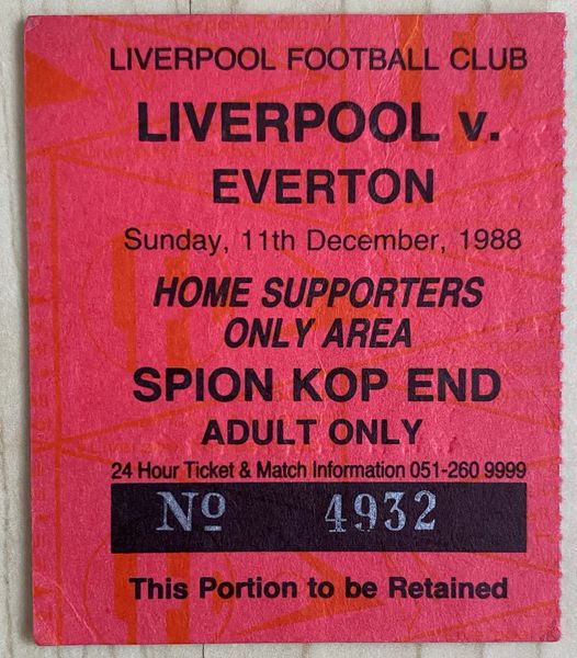 1988/89 ORIGINAL DIVISION ONE TICKET LIVERPOOL V EVERTON