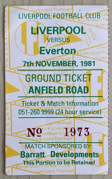 1981/82 ORIGINAL DIVISION ONE TICKET LIVERPOOL V EVERTON