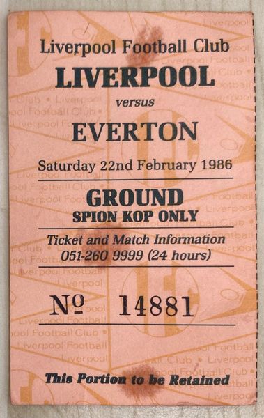 1985/86 ORIGINAL DIVISION ONE TICKET LIVERPOOL V EVERTON