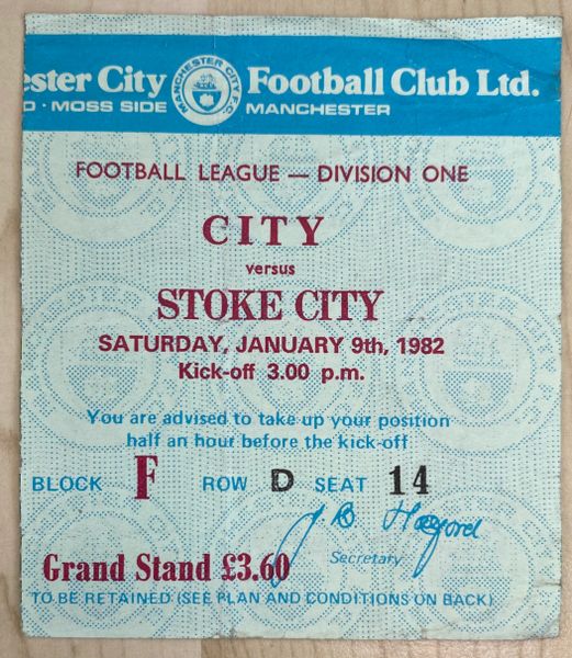 1981/82 ORIGINAL DIVISION ONE TICKET MANCHESTER CITY V STOKE CITY