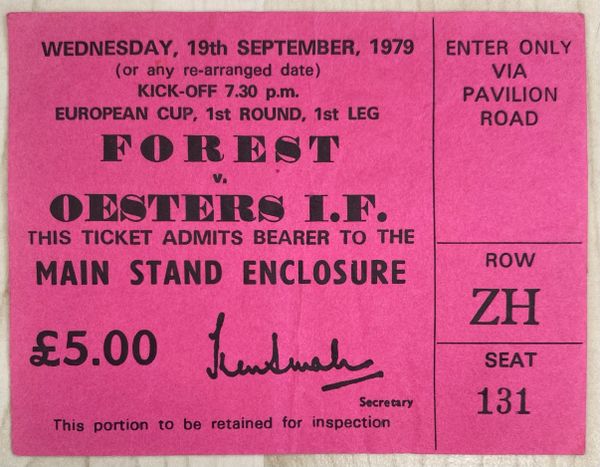 1979/80 ORIGINAL EUROPEAN CUP 1ST ROUND 1ST LEG TICKET NOTTINGHAM FOREST V OESTERS