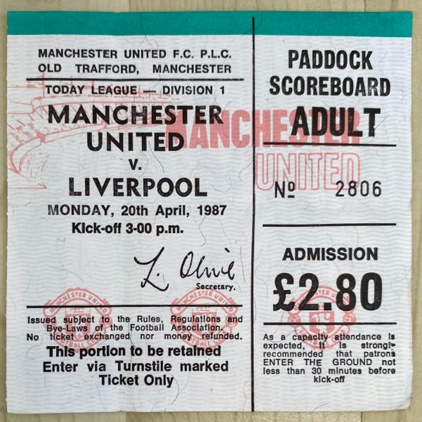 1986/87 ORIGINAL DIVISION ONE TICKET MANCHESTER UNITED V LIVERPOOL (VISITORS ALLOCATION)