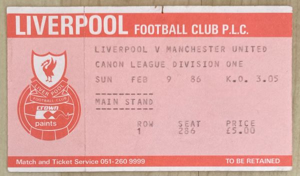 1985/86 ORIGINAL DIVISION ONE TICKET LIVERPOOL V MANCHESTER UNITED