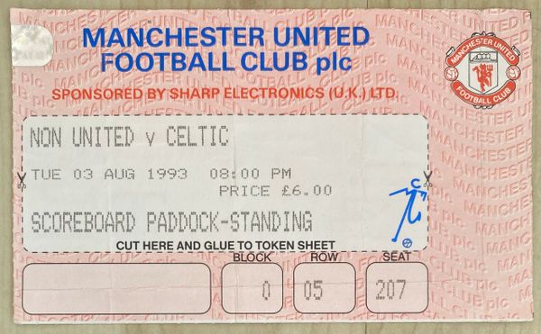 1993 ORIGINAL PRE SEASON FRIENDLY TICKET MANCHESTER UNITED V GLASGOW CELTIC