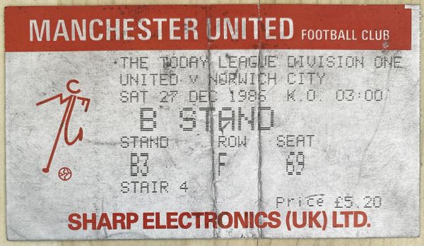 1986/87 ORIGINAL DIVISION ONE TICKET MANCHESTER UNITED V NORWICH CITY