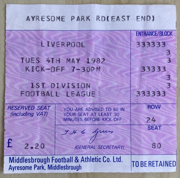 1981/82 ORIGINAL DIVISION ONE TICKET MIDDLESBROUGH V LIVERPOOL