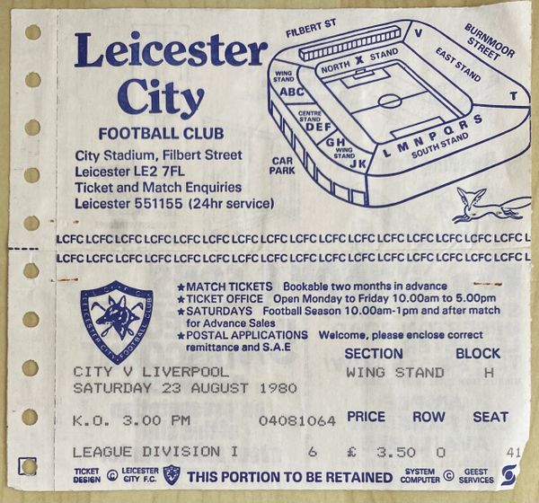 1980/81 ORIGINAL DIVISION ONE TICKET LEICESTER CITY V LIVERPOOL