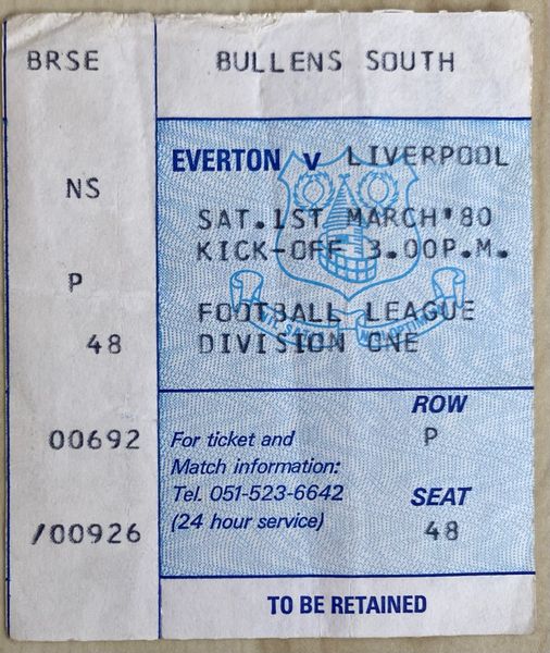 1979/80 ORIGINAL DIVISION ONE TICKET EVERTON V LIVERPOOL