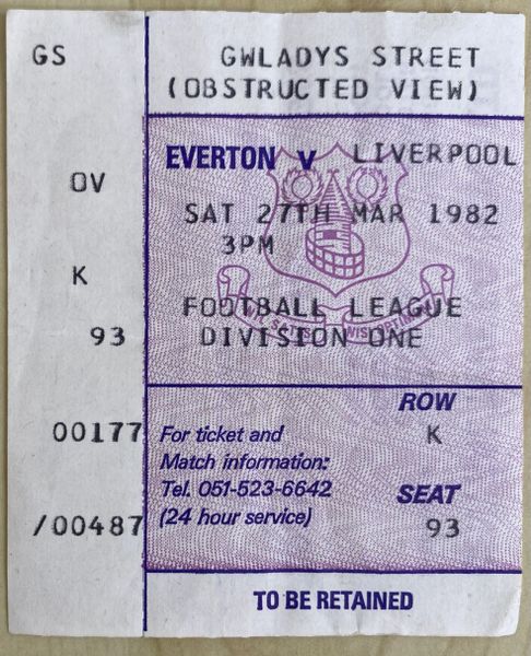 1981/82 ORIGINAL DIVISION ONE TICKET EVERTON V LIVERPOOL